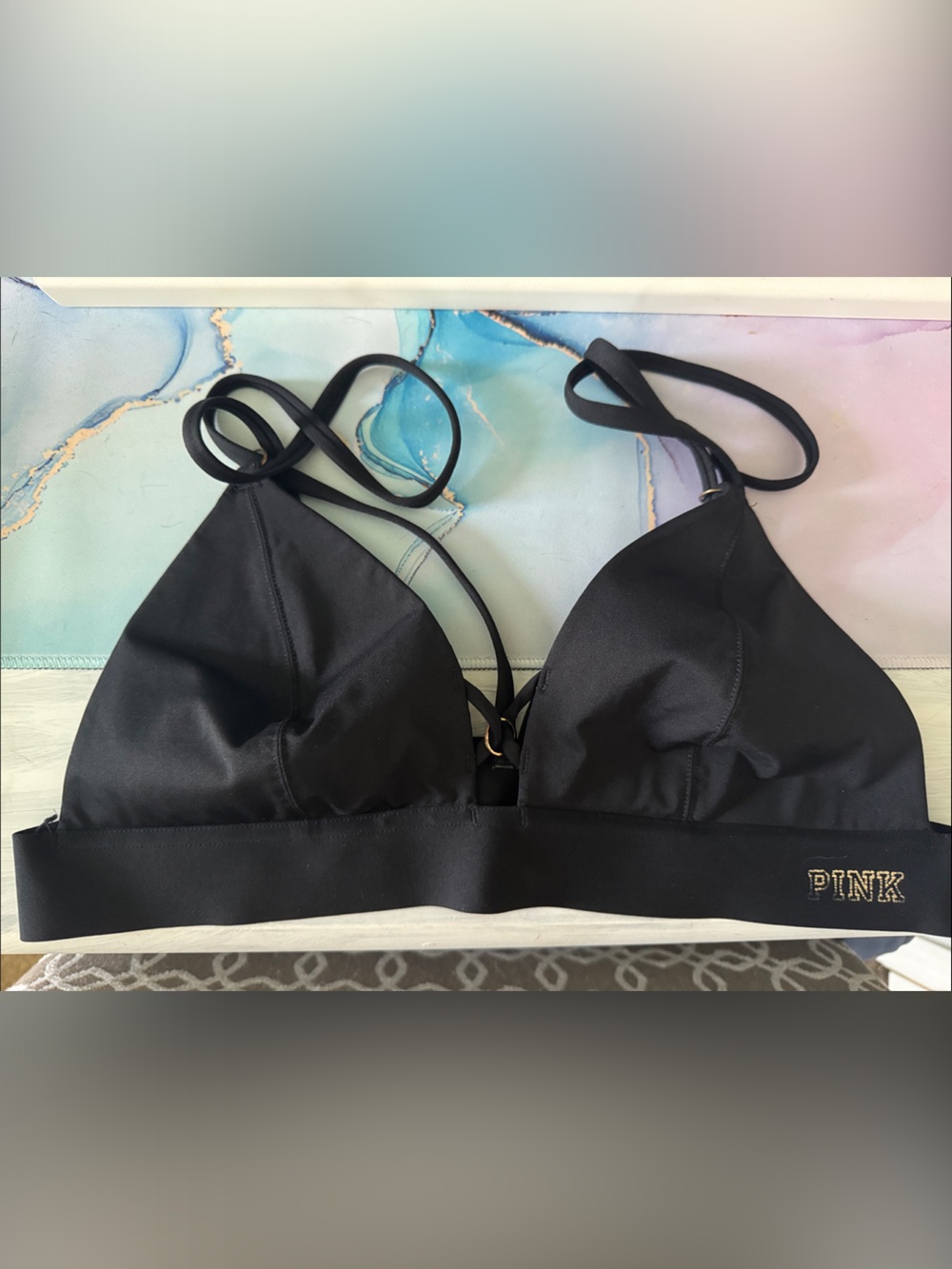 PINK Large Black Bonded Triangle Bralette
